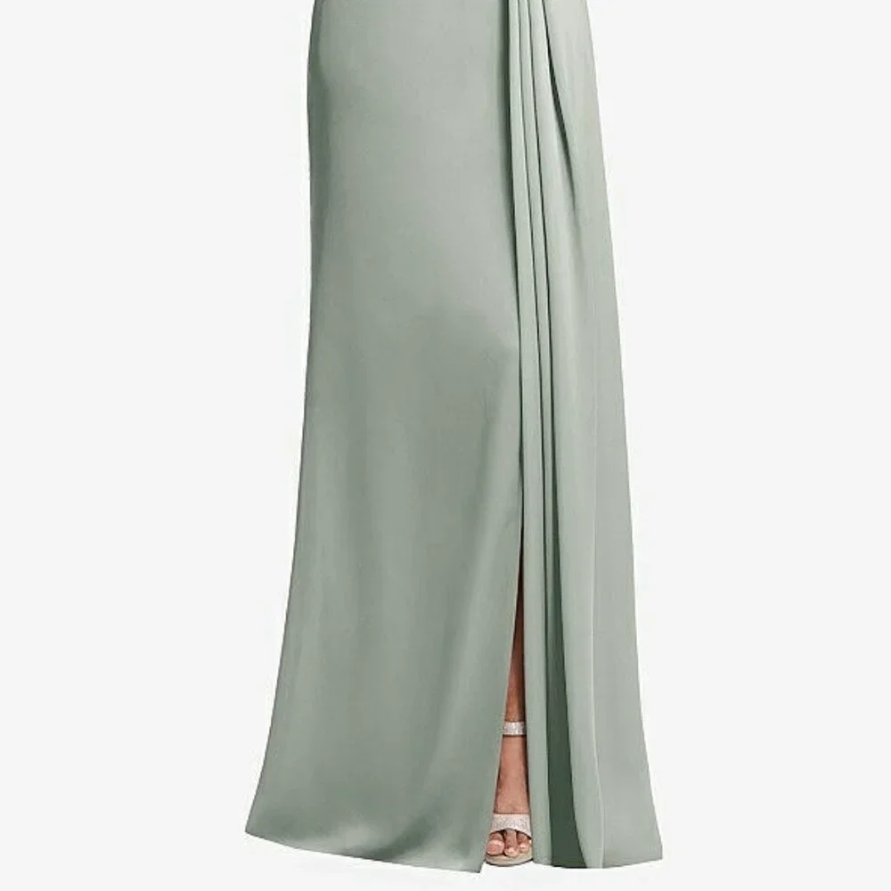 After Six 6878...One-Shoulder Draped Skirt Satin Trumpet Gown...Willow...Sz 10 - Picture 2 of 6